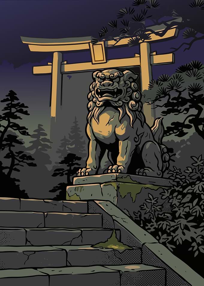 Komainu Guardian at Shinto Shrine