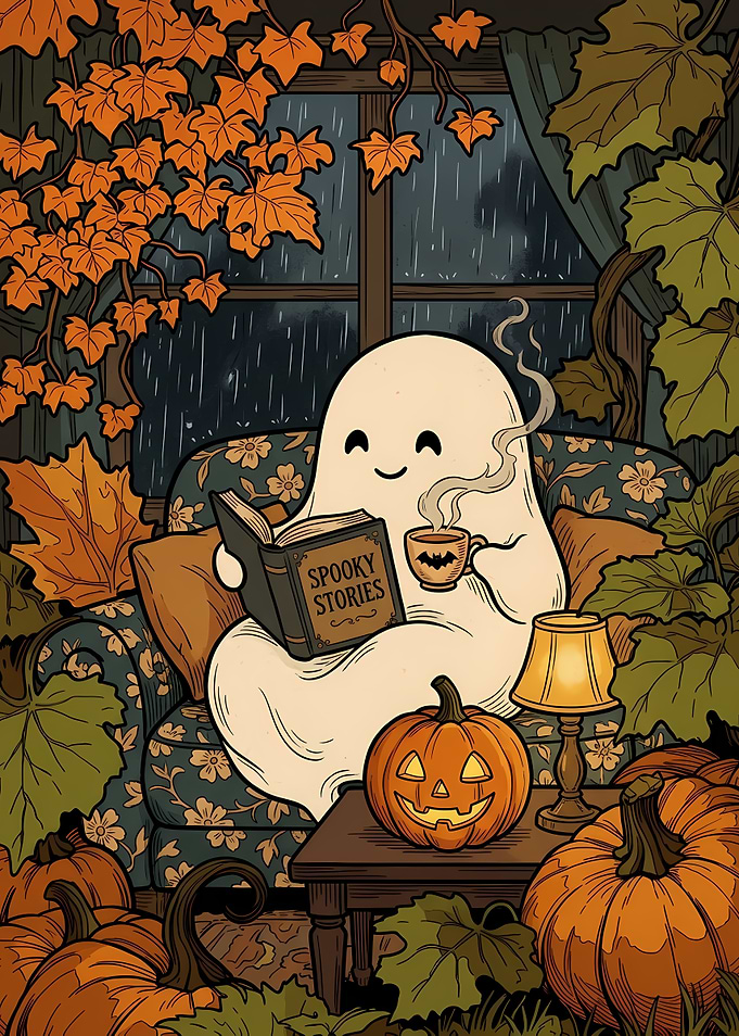 Cozy Ghost Reading Halloween