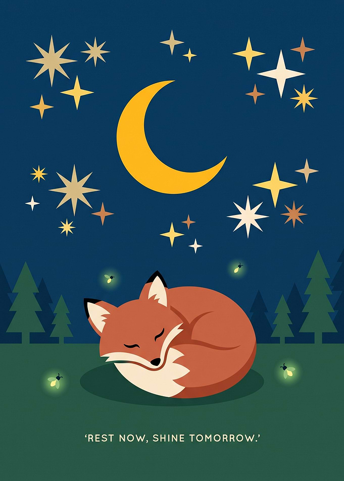 Sleeping Fox Under Night Sky