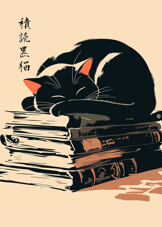 Bookworm Black Cat Reading Room