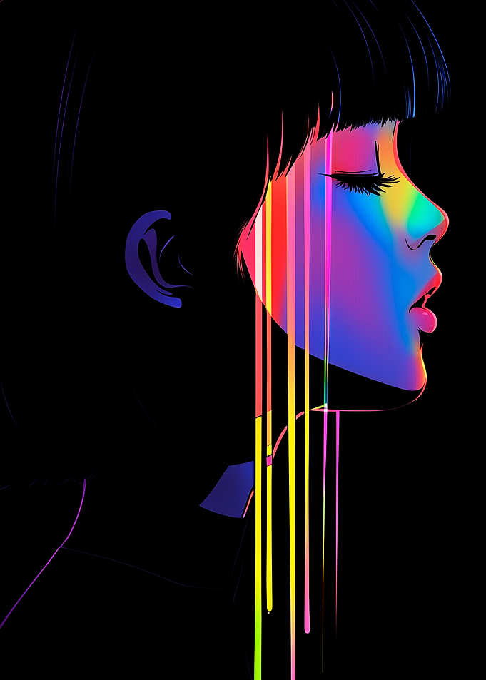 Neon Rainbow Profile Portrait