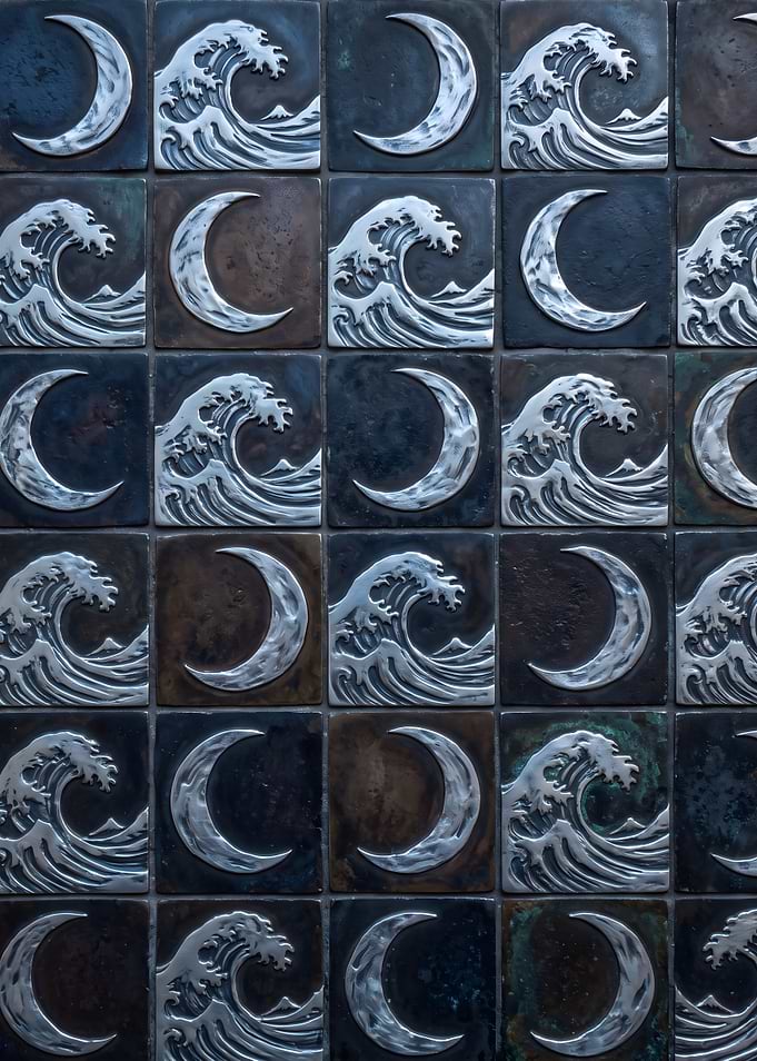 Silver Waves and Crescent Moons on Metal