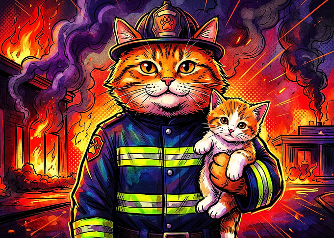 Firefighter Cat Hero Pop Art Poster