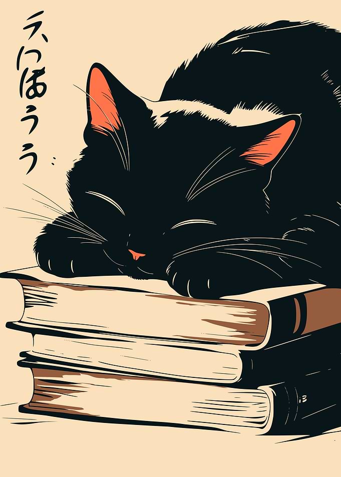 Cute Bibliophile Black Cat