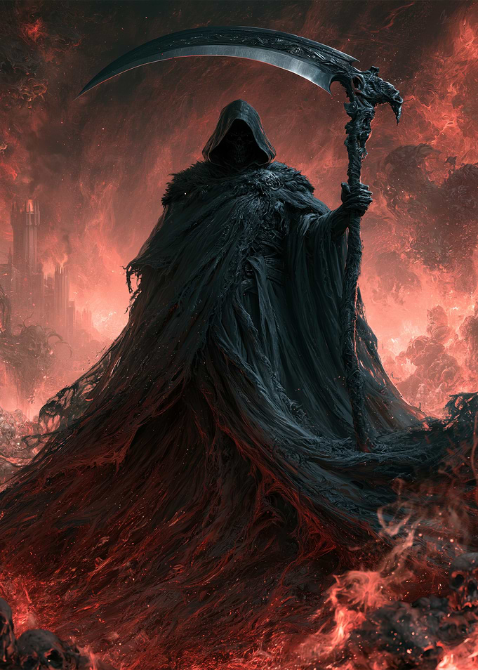 Grim Reaper in Hellish Landscape