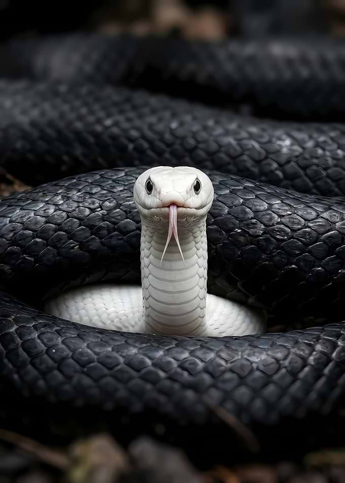White Snake Coiled in Black Scales