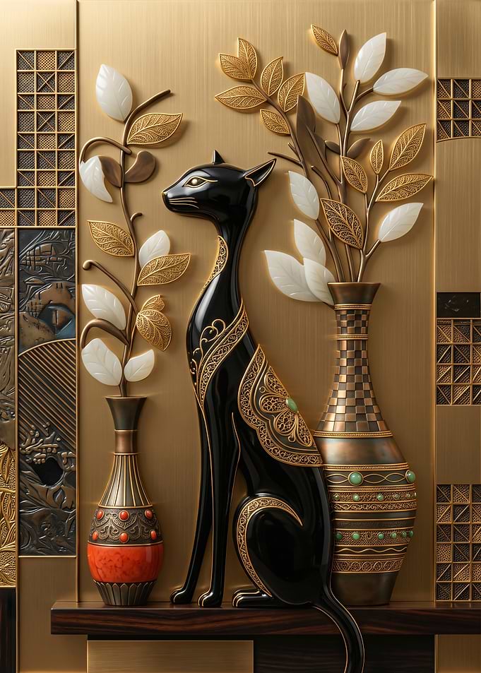 Elegant Egyptian Style Cat Wall Art