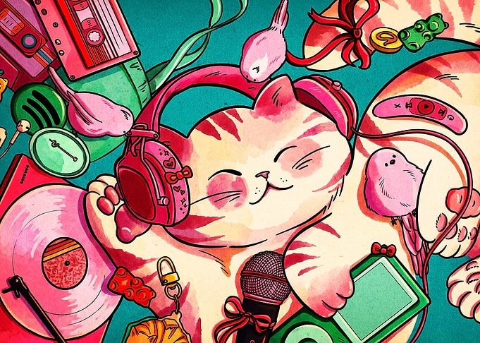 Cat Music Retro Aesthetic Poster