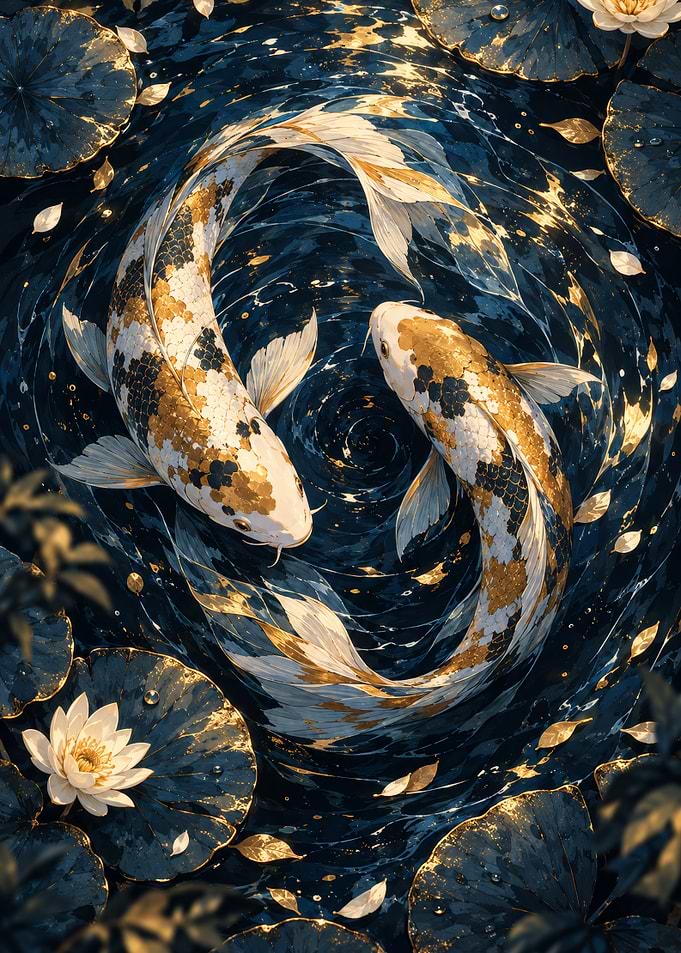 Golden Koi Fish Yin Yang Pond
