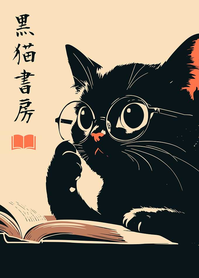 Vintage Japanese Librarian Cat