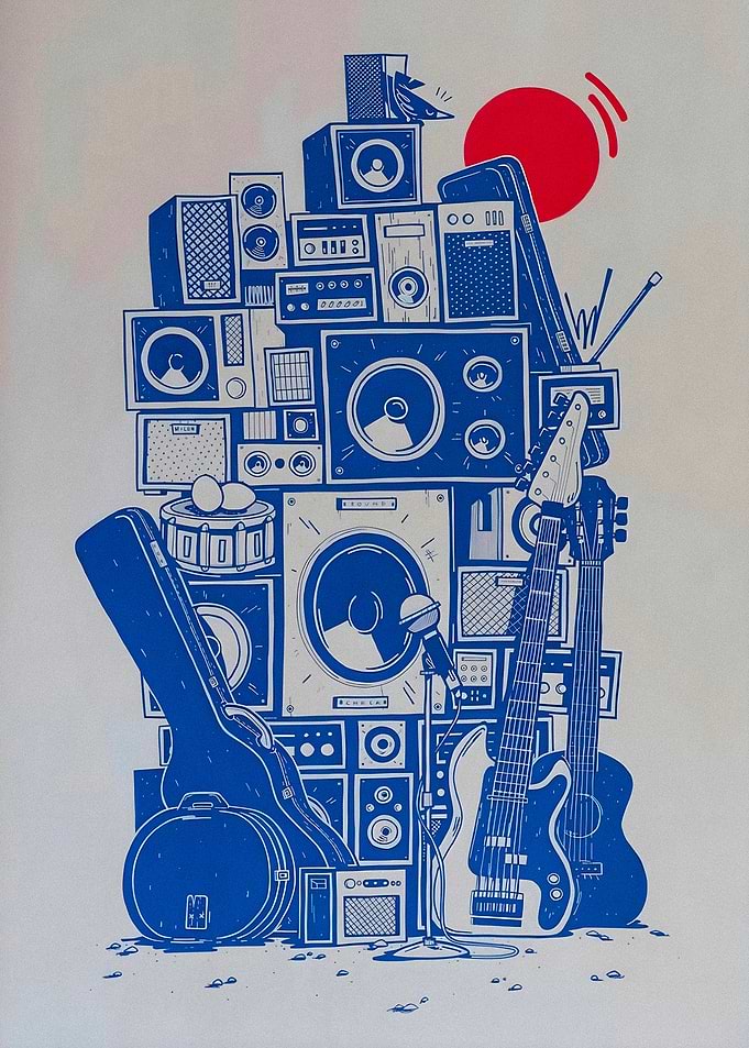 Stack of Musical Equipment Illustration