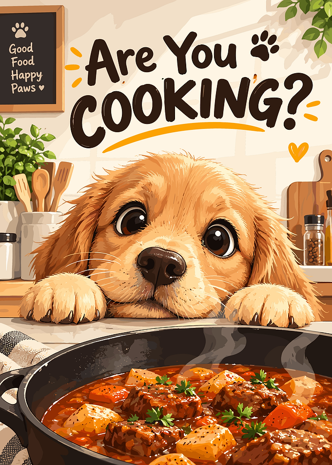 Cute Puppy Watching Cooking Pot