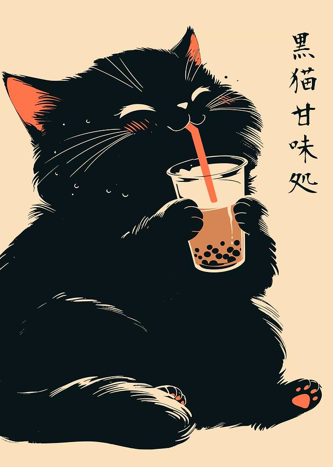 Happy Boba Kitty Japanese Food Art