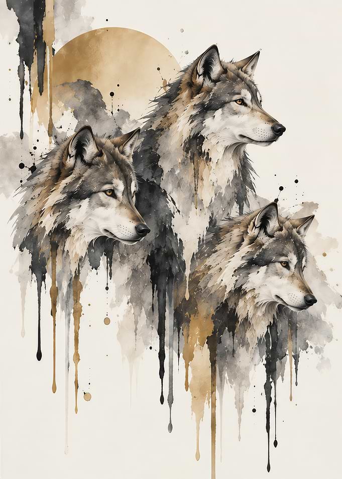 Watercolor Wolf Trio Art Print