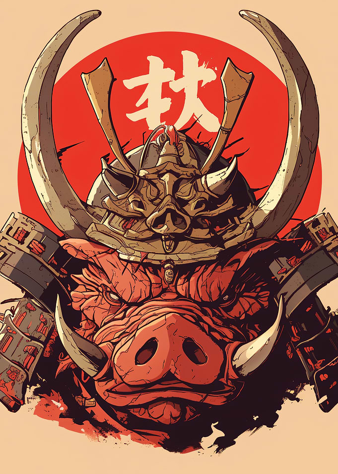 Samurai Boar Warrior Illustration