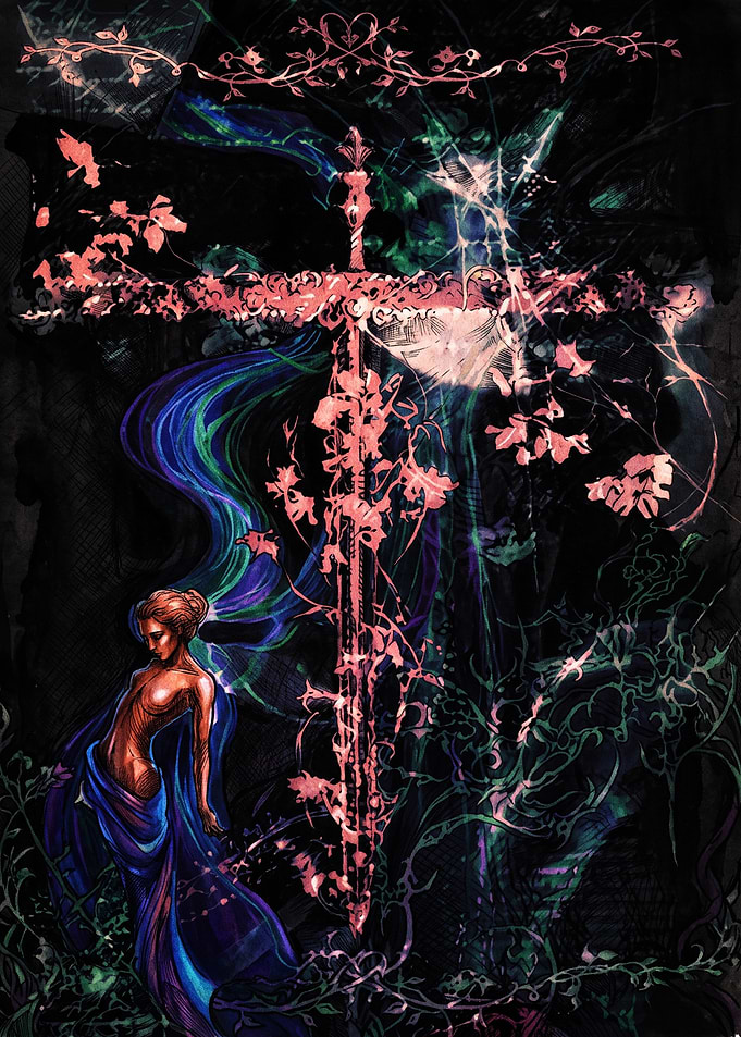 Ethereal Woman and Floral Sword