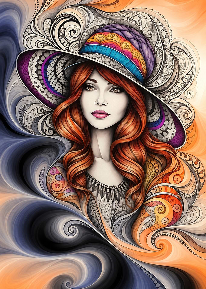 Portrait of Woman in Swirling Hat