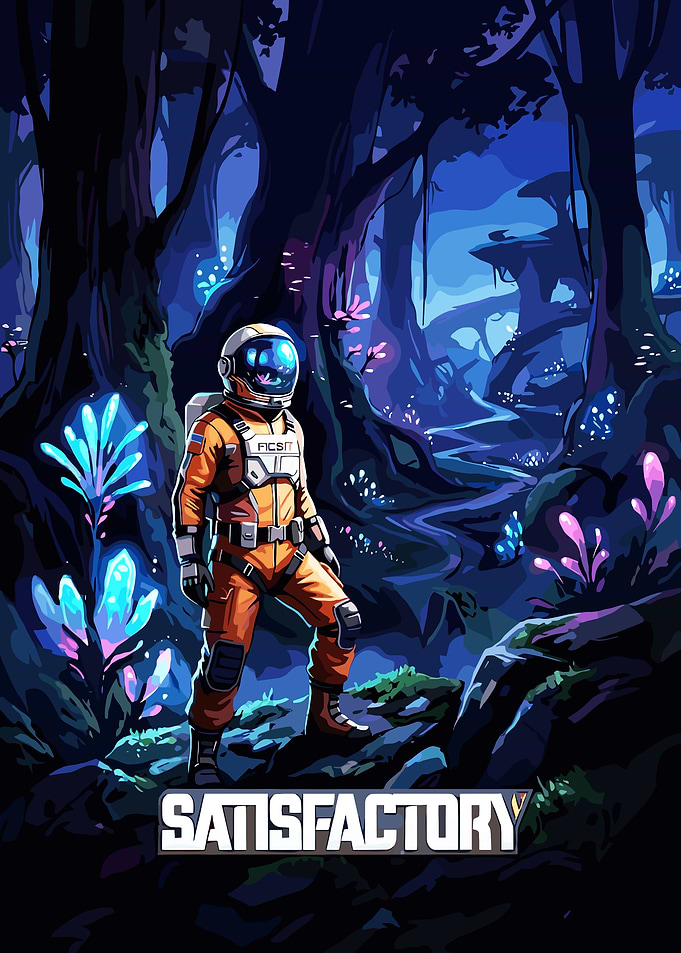 Satisfactory Game Astronaut Exploration Poster