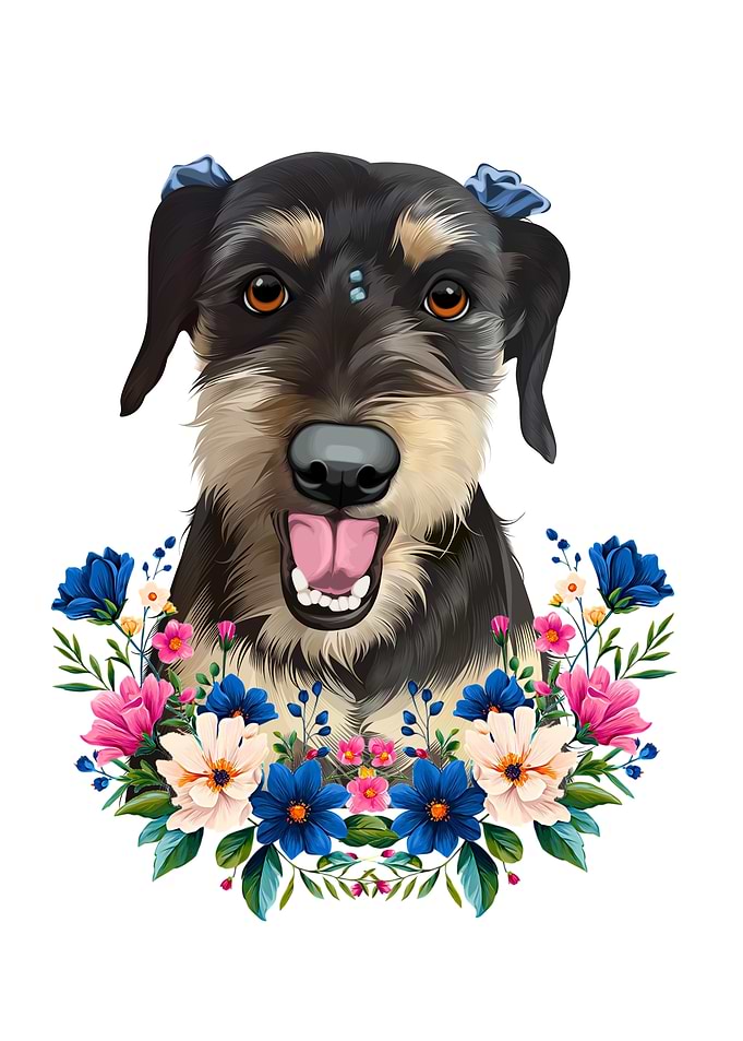 Cute Dog Portrait with Floral Wreath