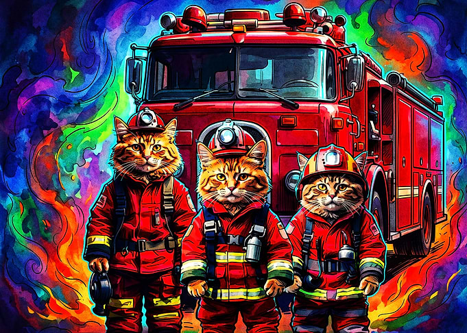 Firefighter Cats Trippy Psychedelic