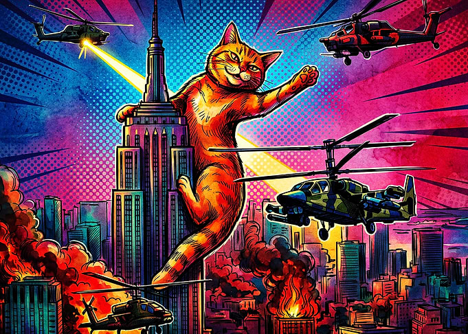 Giant Cat Attack Retro Pop Art Post