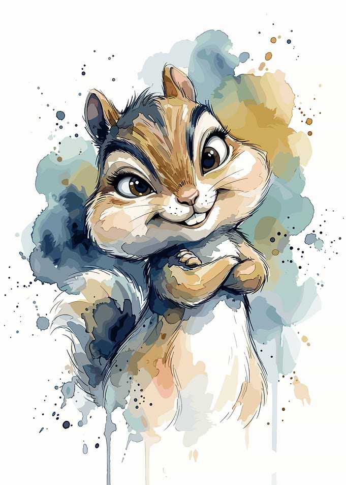 Watercolor Illustration of a Cute Chipmunk