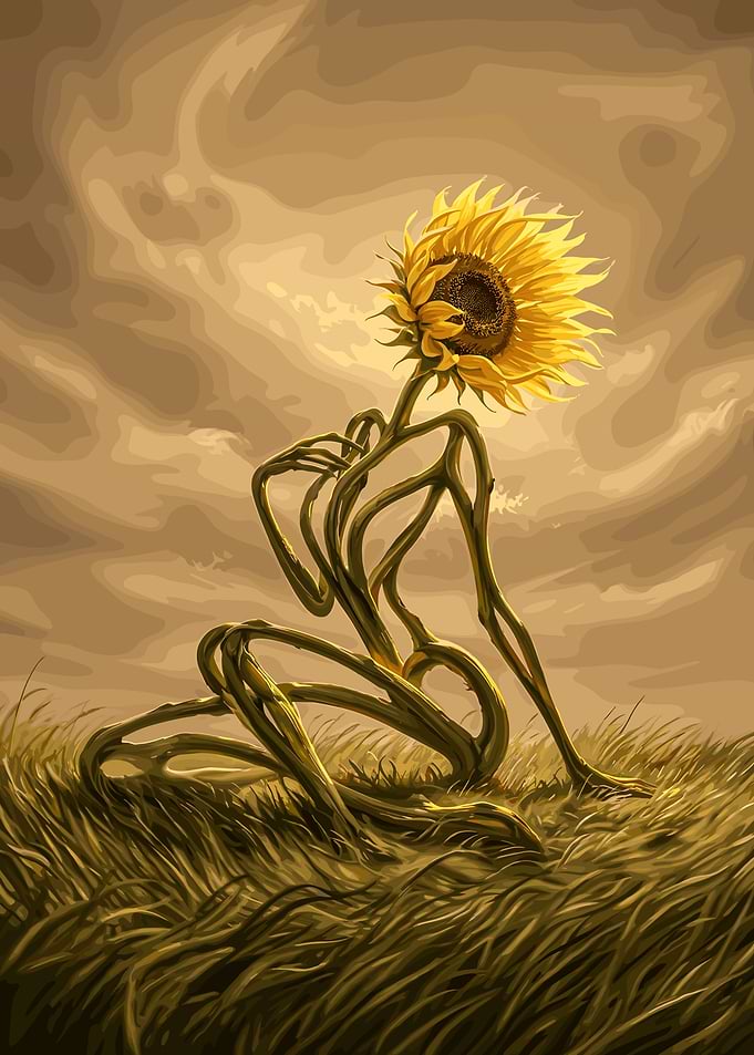 Sunflower Humanoid Figure in Field