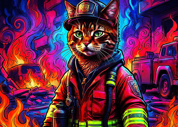 Firefighter Cat Neon Art