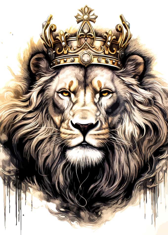 Majestic Lion Wearing Golden Crown