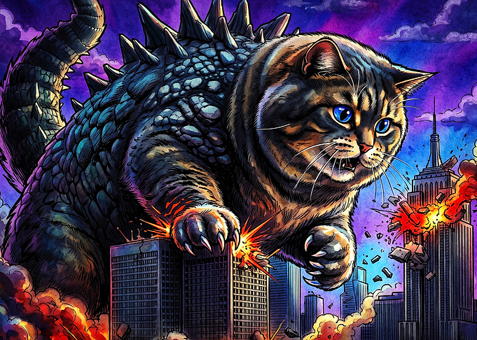 Giant Cat Monster City Destruction