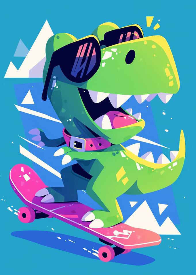 Cool T-Rex Skateboarding Illustration