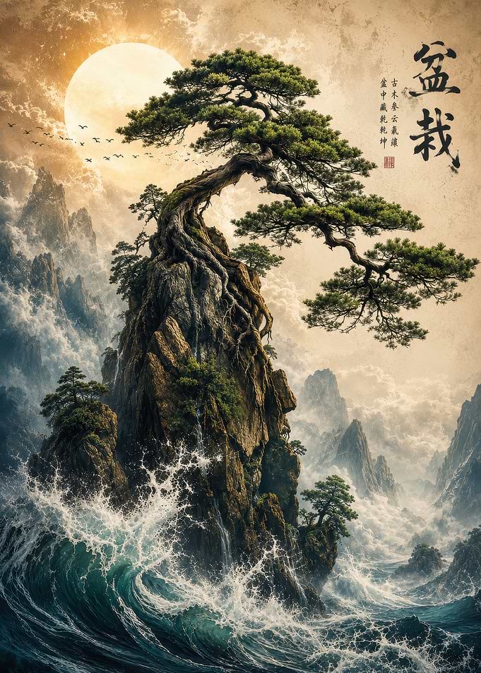 Bonsai Tree on Rocky Sea Cliff