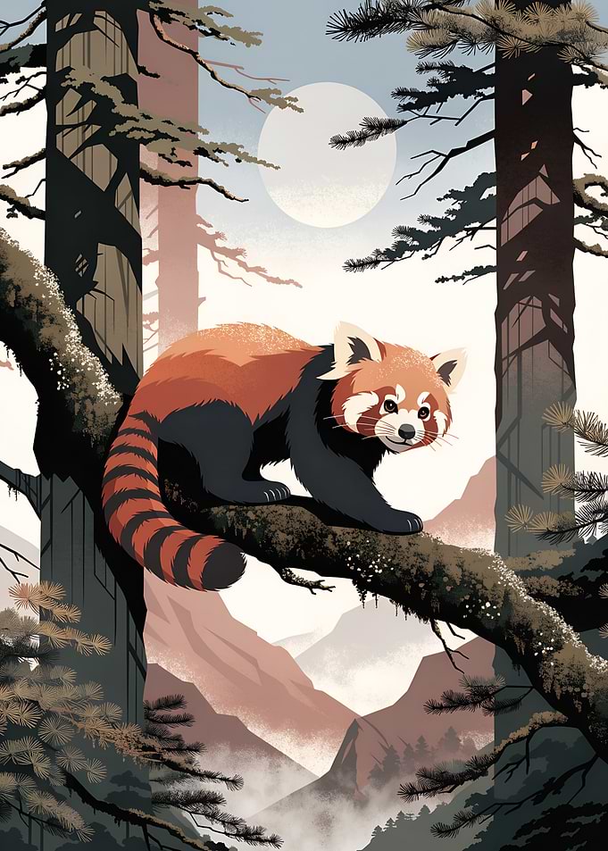 Red Panda in Misty Mountain Forest – Wildlife Wall Art