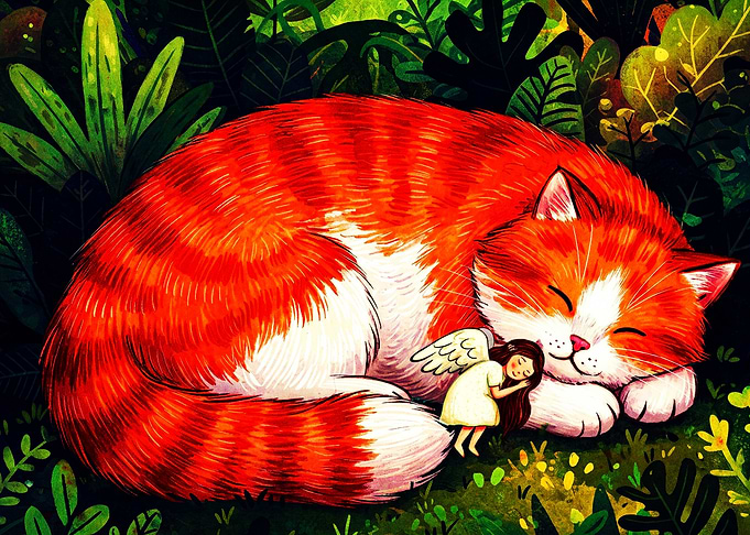 Giant Orange Cat Cute Fantasy Art