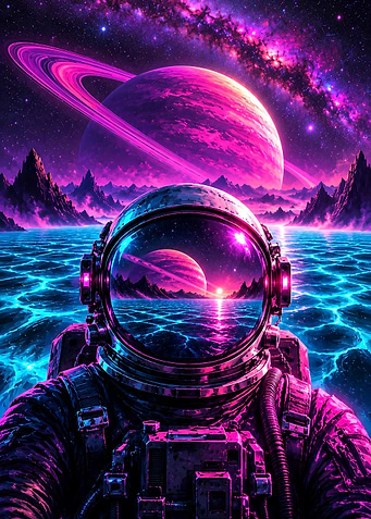 Astronaut in Neon Space Landscape