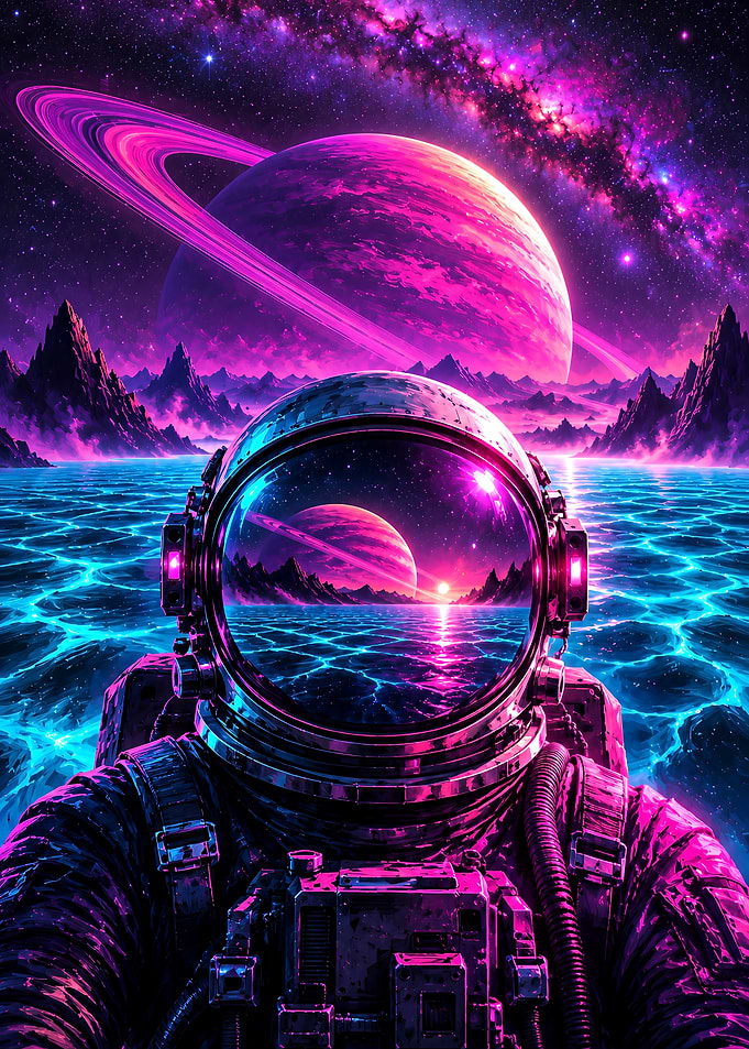 Astronaut in Neon Space Landscape