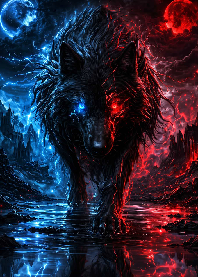 Dual Elemental Wolf Fantasy Art