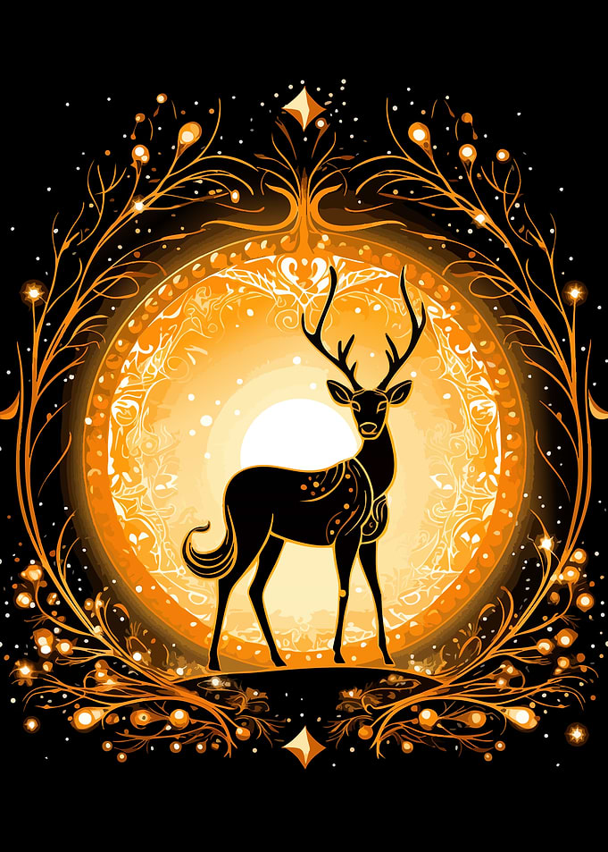 Golden Celestial Deer Silhouette