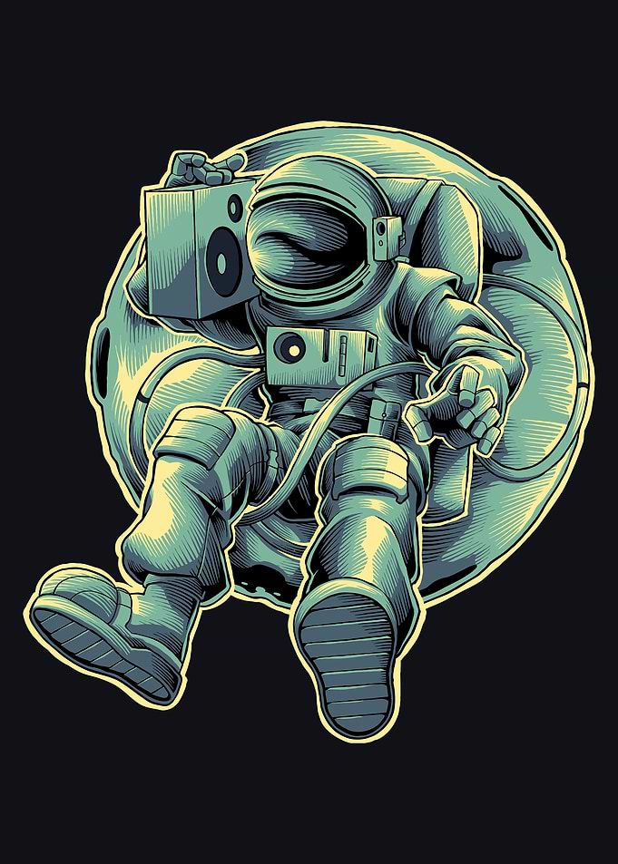 Astronaut Listening to Music in Space