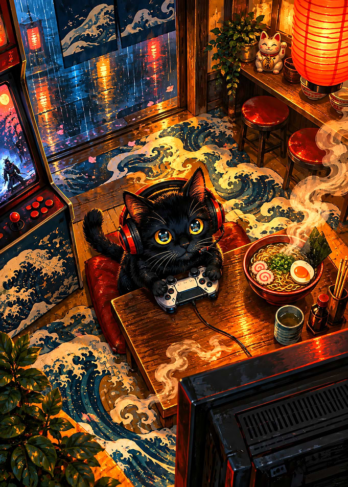 Black Cat Gaming in Ramen Shop