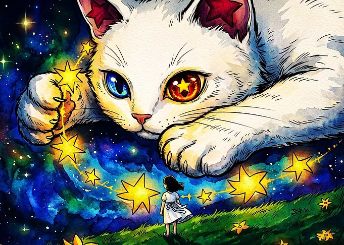 Cosmic Cat Starry Night Fantasy Art