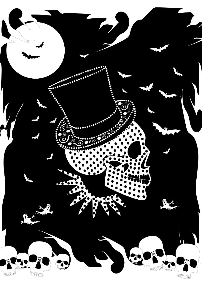 Spooky Skull with Top Hat Illustration