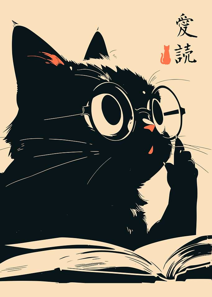 Smart Glasses Cat Studying Japanese