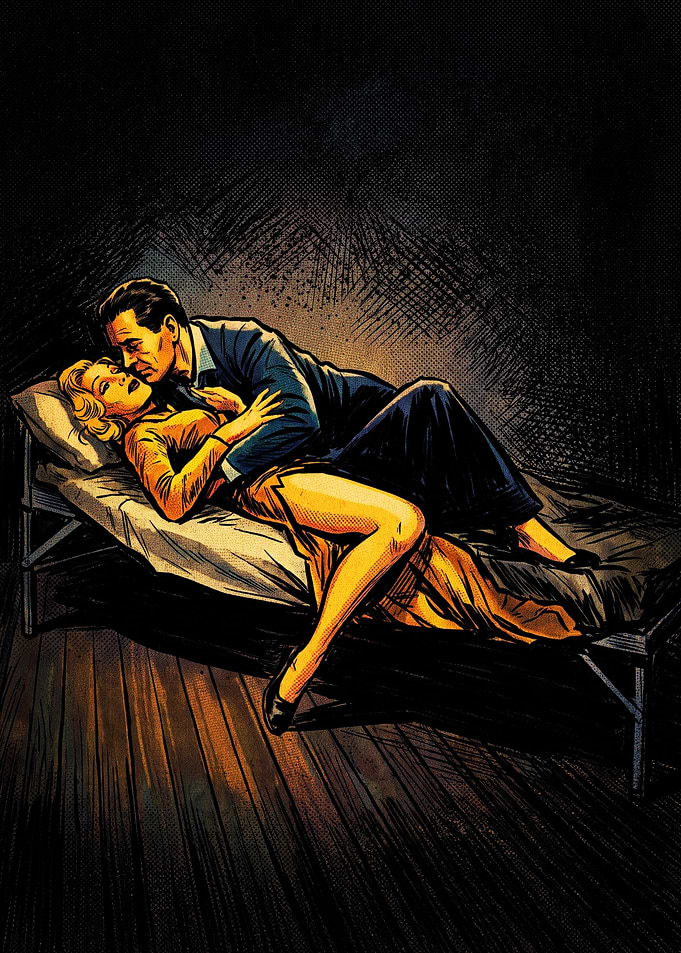 Noir Style Romantic Couple Illustration