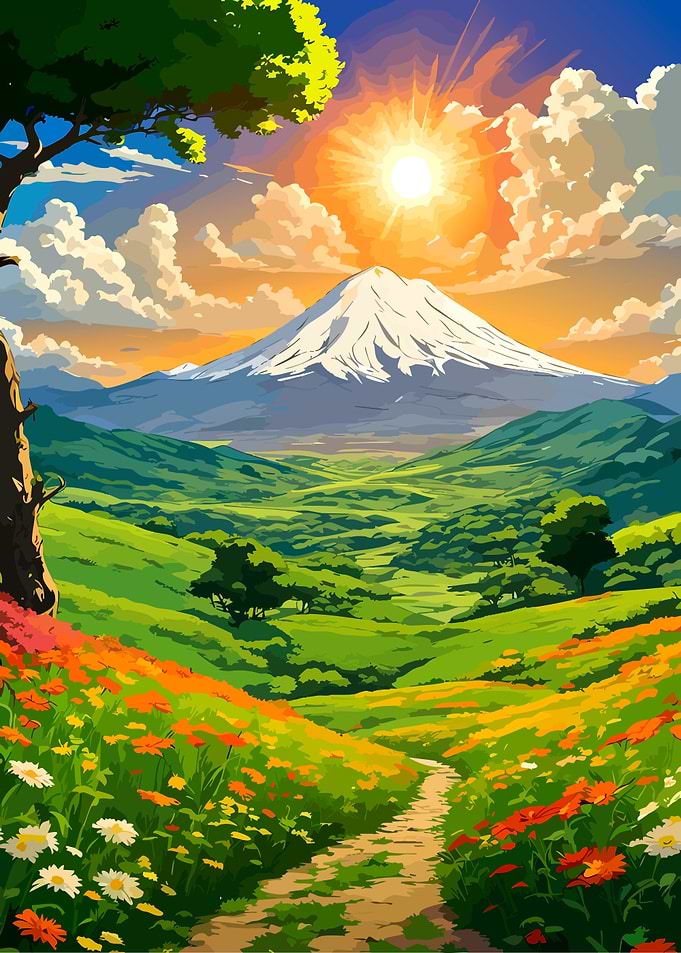Vibrant Mountain Landscape with Wildflowers