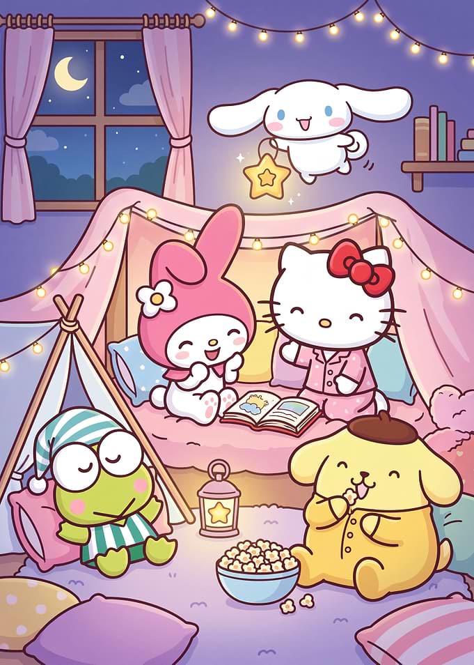 Sanrio Friends Having a Sleepover