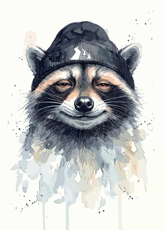 Cool Raccoon in a Beanie
