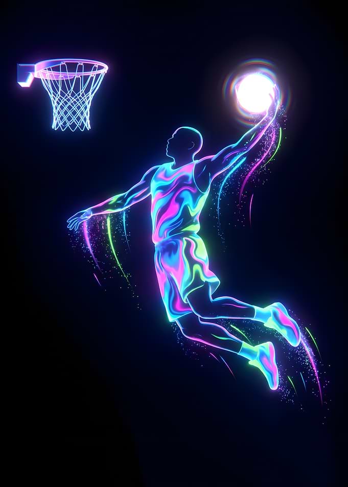 Neon Basketball Player Dunk