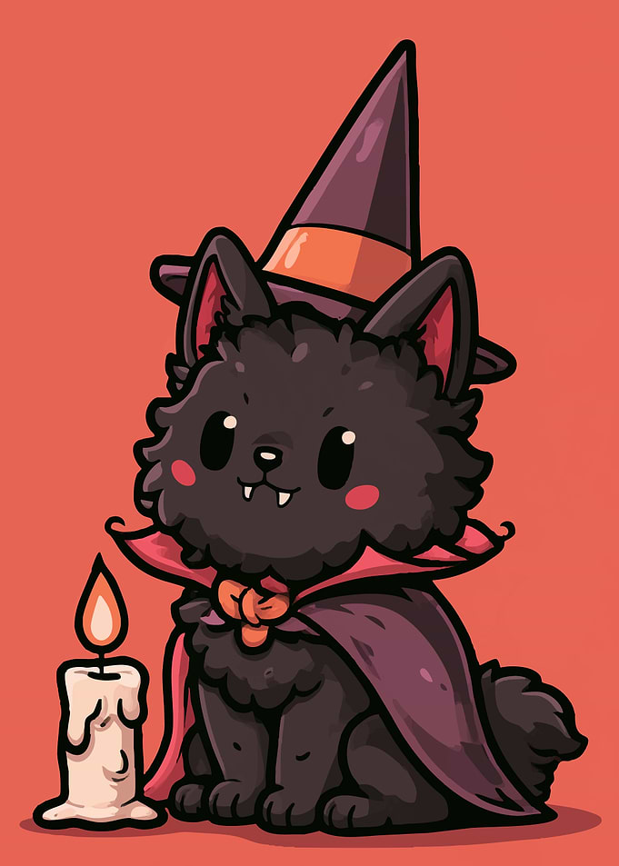 Cute Halloween Witch Puppy Illustration