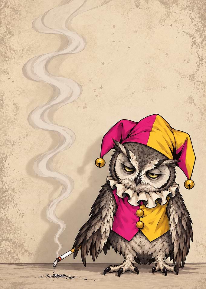 Jester Owl Smoking a Cigarette